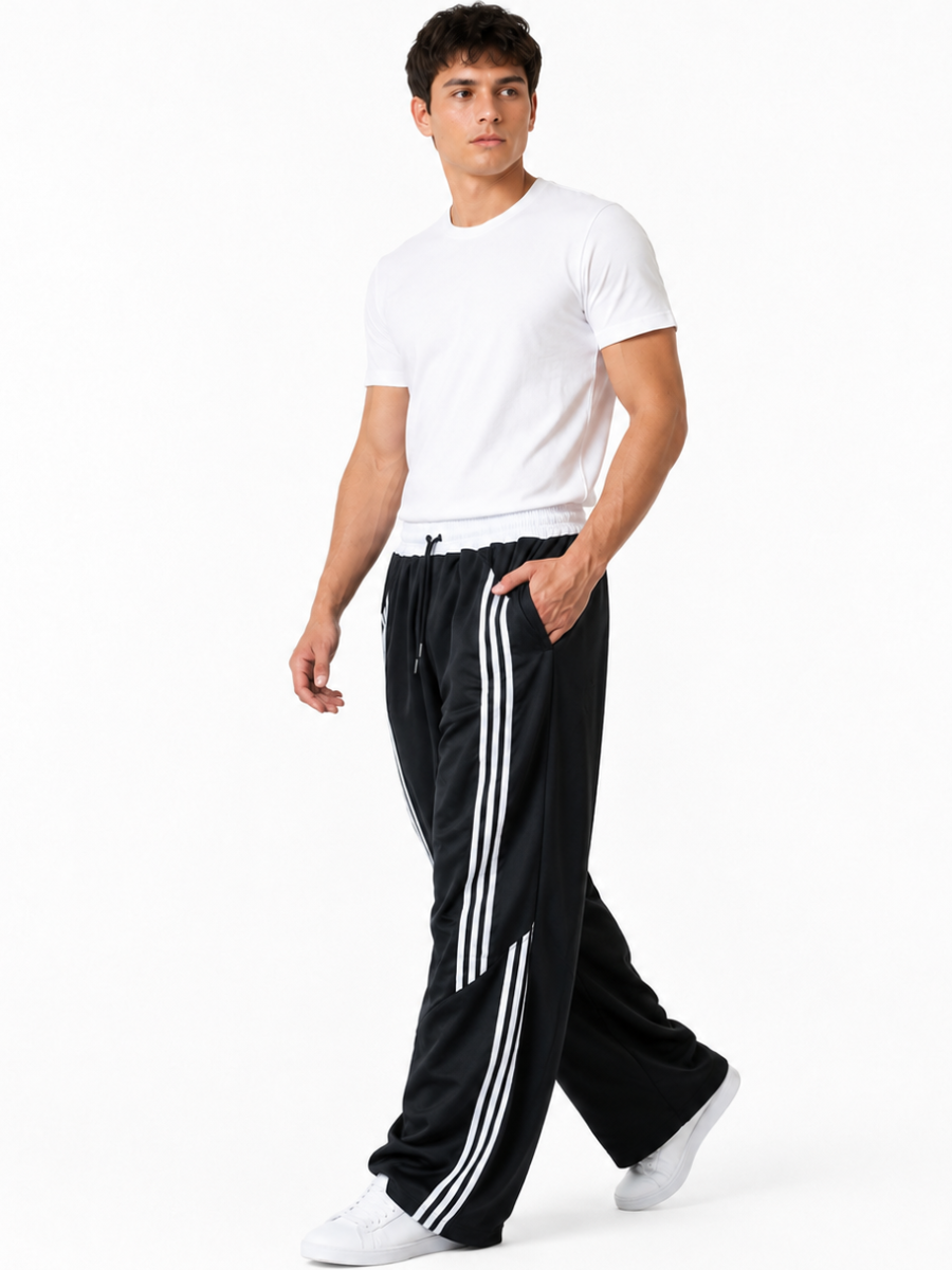 PANTALÓN DEPORTIVO PARA HOMBRE DE CORTE AMPLIO CON FRANJAS LATERALES, CINTURA ELÁSTICA Y DISEÑO URBANO CÓMODO Y MODERNO JOVEN - 4