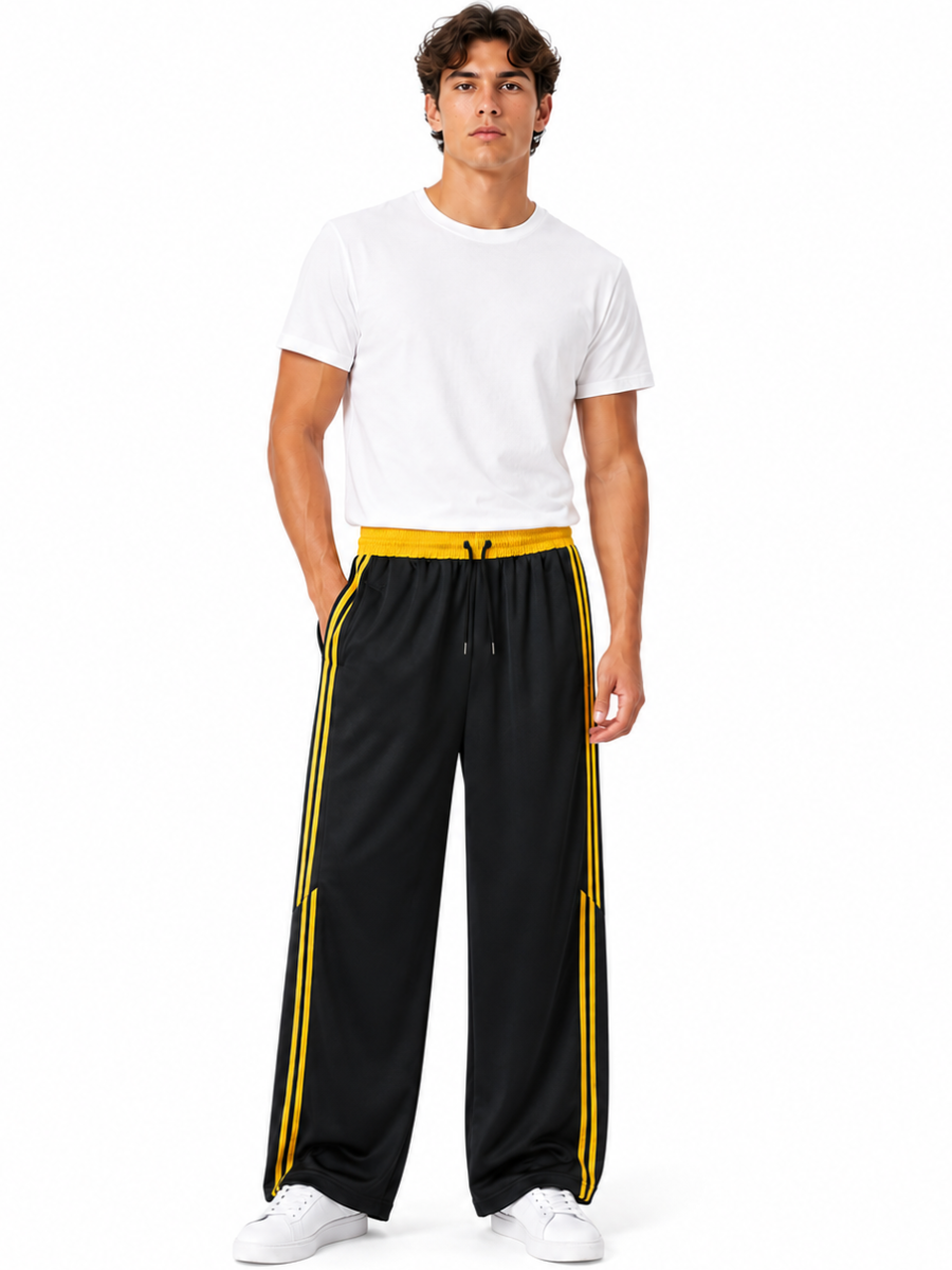 PANTALÓN DEPORTIVO PARA HOMBRE DE CORTE AMPLIO CON FRANJAS LATERALES, CINTURA ELÁSTICA Y DISEÑO URBANO CÓMODO Y MODERNO JOVEN - 1