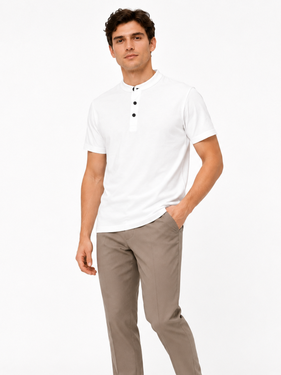 POLO HOMBRE CUELLO NERU MANGA CORTA BOTONES ALGODON JERSEY CASUAL ELEGANTE OFICINA VERANO - 1