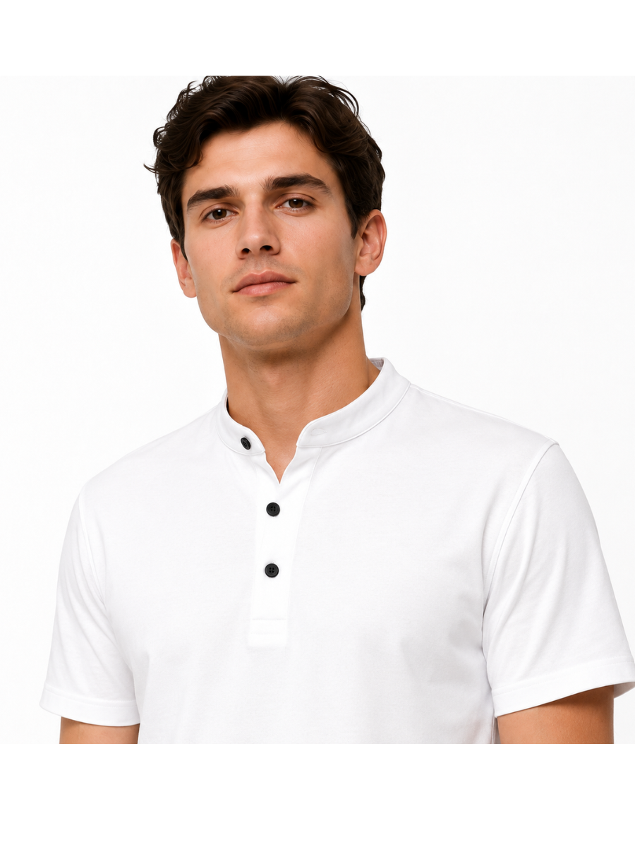 POLO HOMBRE CUELLO NERU MANGA CORTA BOTONES ALGODON JERSEY CASUAL ELEGANTE OFICINA VERANO - 3