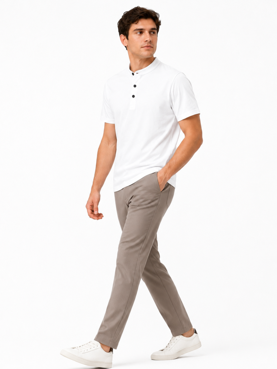 POLO HOMBRE CUELLO NERU MANGA CORTA BOTONES ALGODON JERSEY CASUAL ELEGANTE OFICINA VERANO - 4