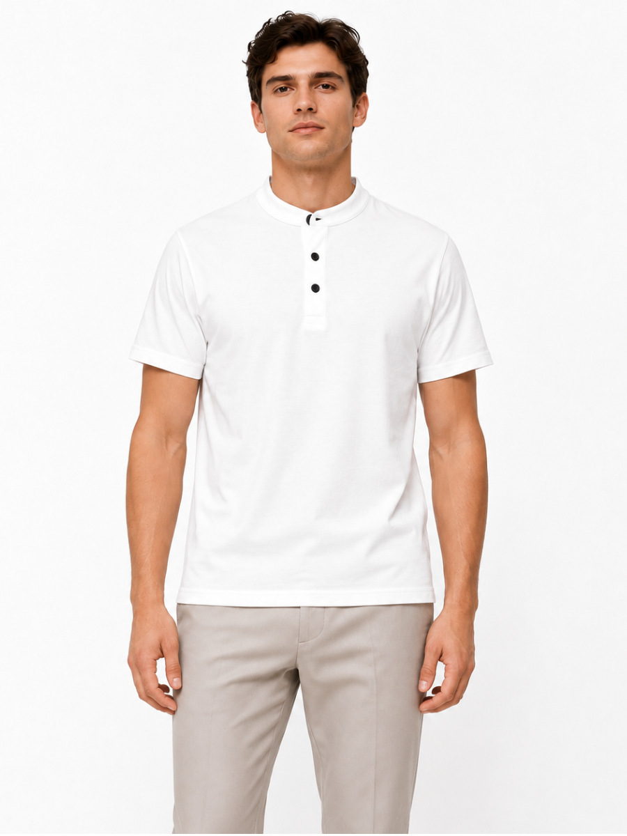 POLO HOMBRE CUELLO NERU MANGA CORTA BOTONES ALGODON JERSEY CASUAL ELEGANTE OFICINA VERANO - 6