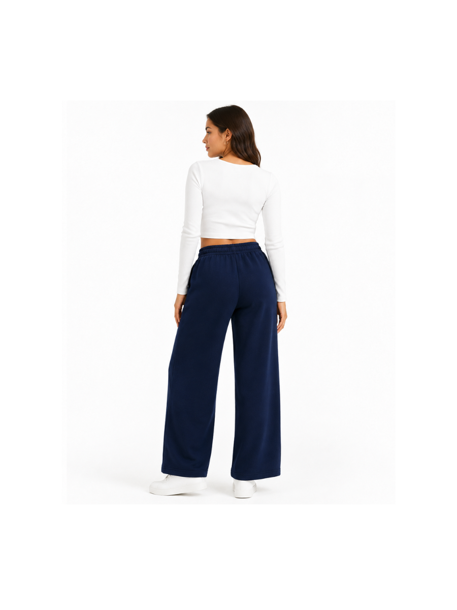 PACK X2 PANTALONES PALAZZO DE FRANELA PARA MUJER ESTILO CASUAL ANCHO AZUL Y LACRE - 5