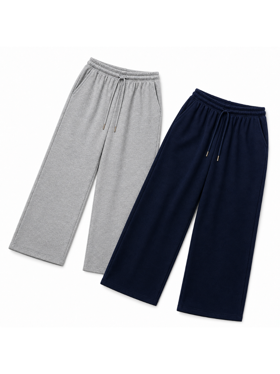 PACK X2 PANTALONES PALAZZO DE FRANELA PARA MUJER ESTILO CASUAL ANCHO GRIS Y AZUL - 4