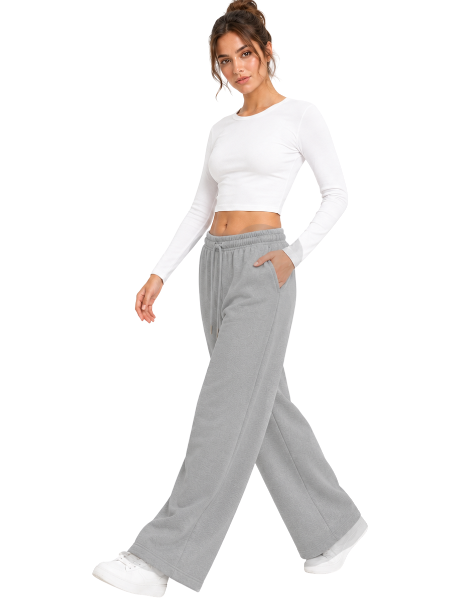 PACK X2 PANTALONES PALAZZO DE FRANELA PARA MUJER ESTILO CASUAL ANCHO GRIS Y AZUL - 6
