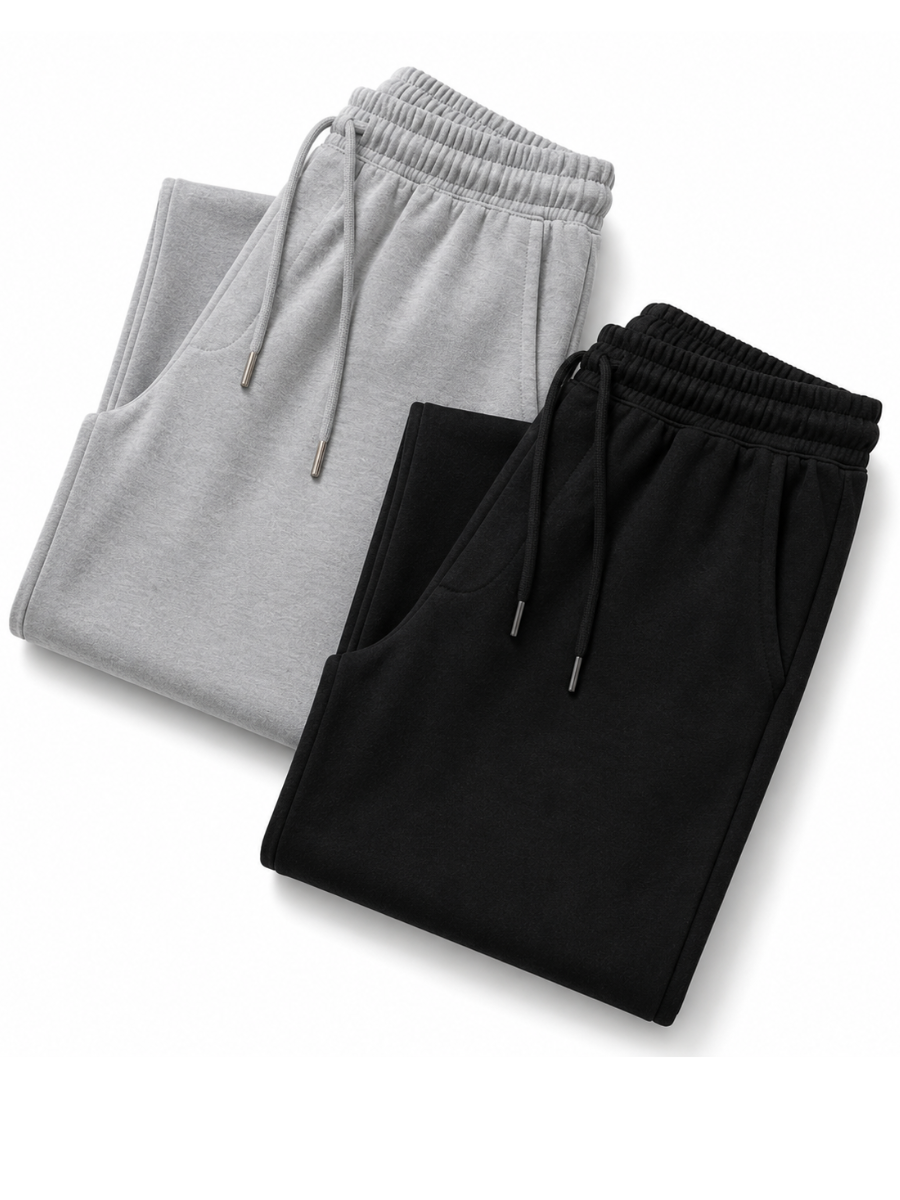 PACK X2 PANTALONES PALAZZO DE FRANELA PARA MUJER ESTILO CASUAL ANCHO GRIS Y NEGRO - 3