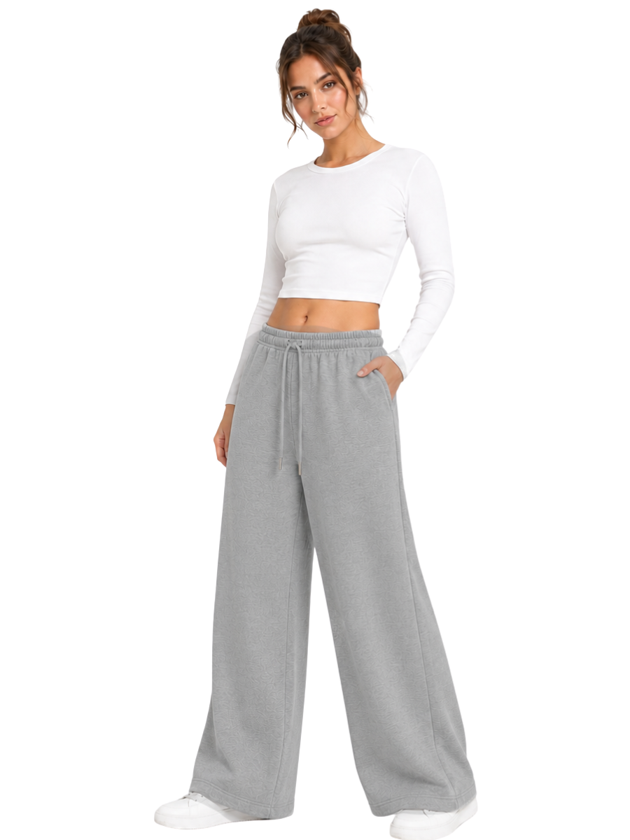 PACK X2 PANTALONES PALAZZO DE FRANELA PARA MUJER ESTILO CASUAL ANCHO GRIS Y NEGRO - 6