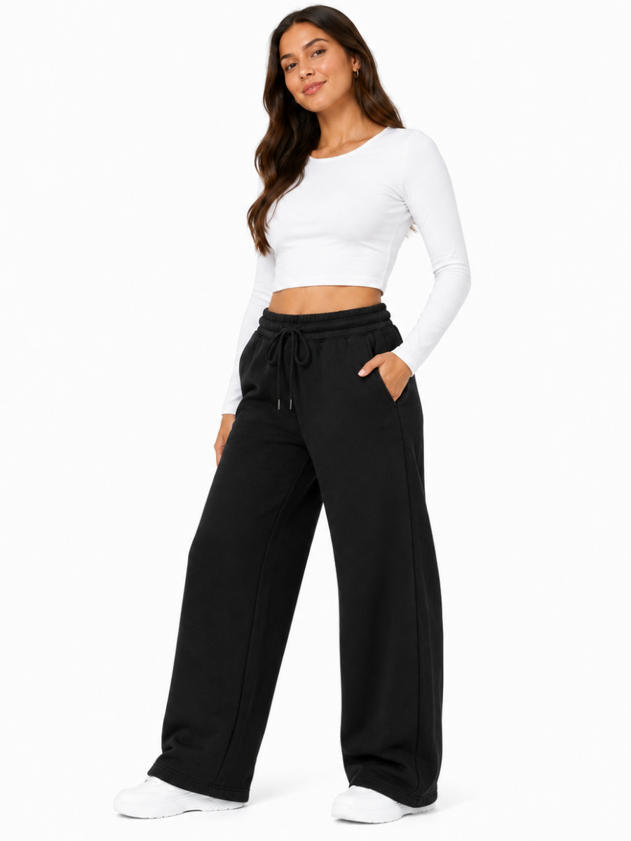 PACK X2 PANTALONES PALAZZO DE FRANELA PARA MUJER ESTILO CASUAL ANCHO NEGRO Y LACRE - 5