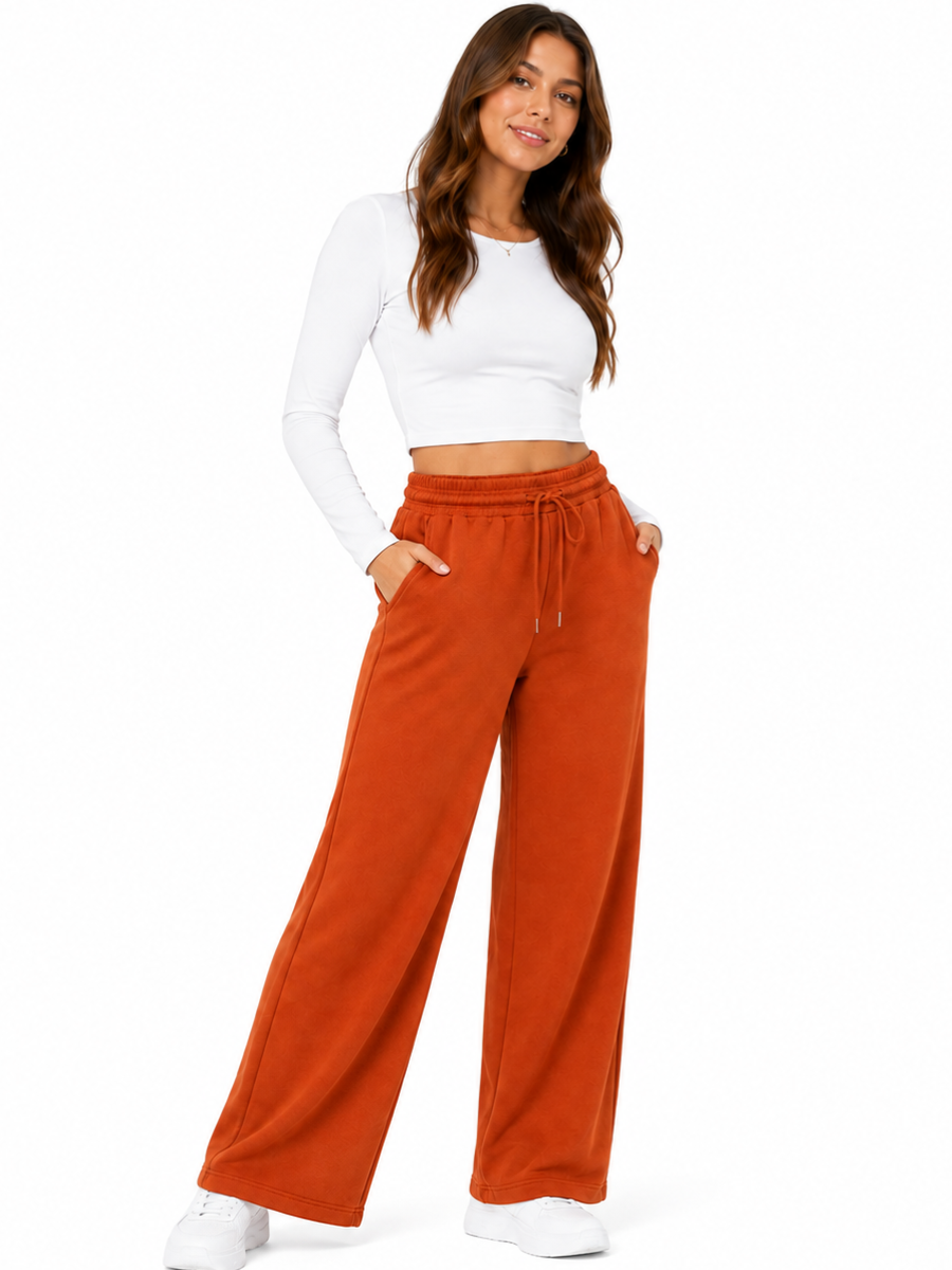PACK X2 PANTALONES PALAZZO DE FRANELA PARA MUJER ESTILO CASUAL ANCHO NEGRO Y LACRE - 6