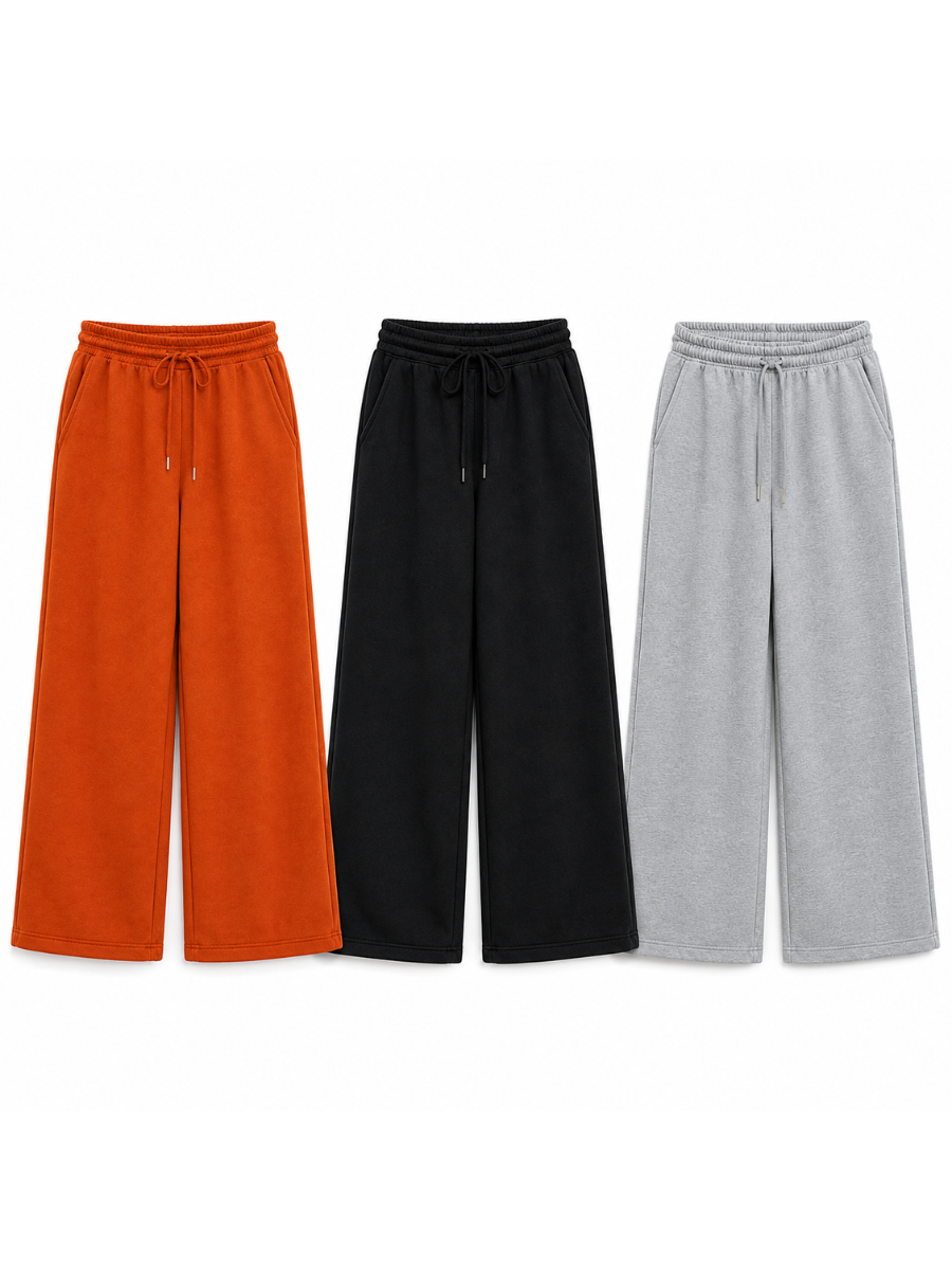 PACK X3 PANTALONES PALAZZO DE FRANELA PARA MUJER ESTILO CASUAL ANCHO NEGRO LACRE Y GRIS - 6