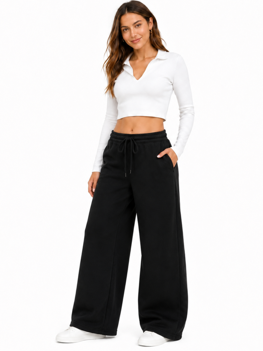 PACK X3 PANTALONES PALAZZO DE FRANELA PARA MUJER ESTILO CASUAL ANCHO NEGRO LACRE Y GRIS - 7