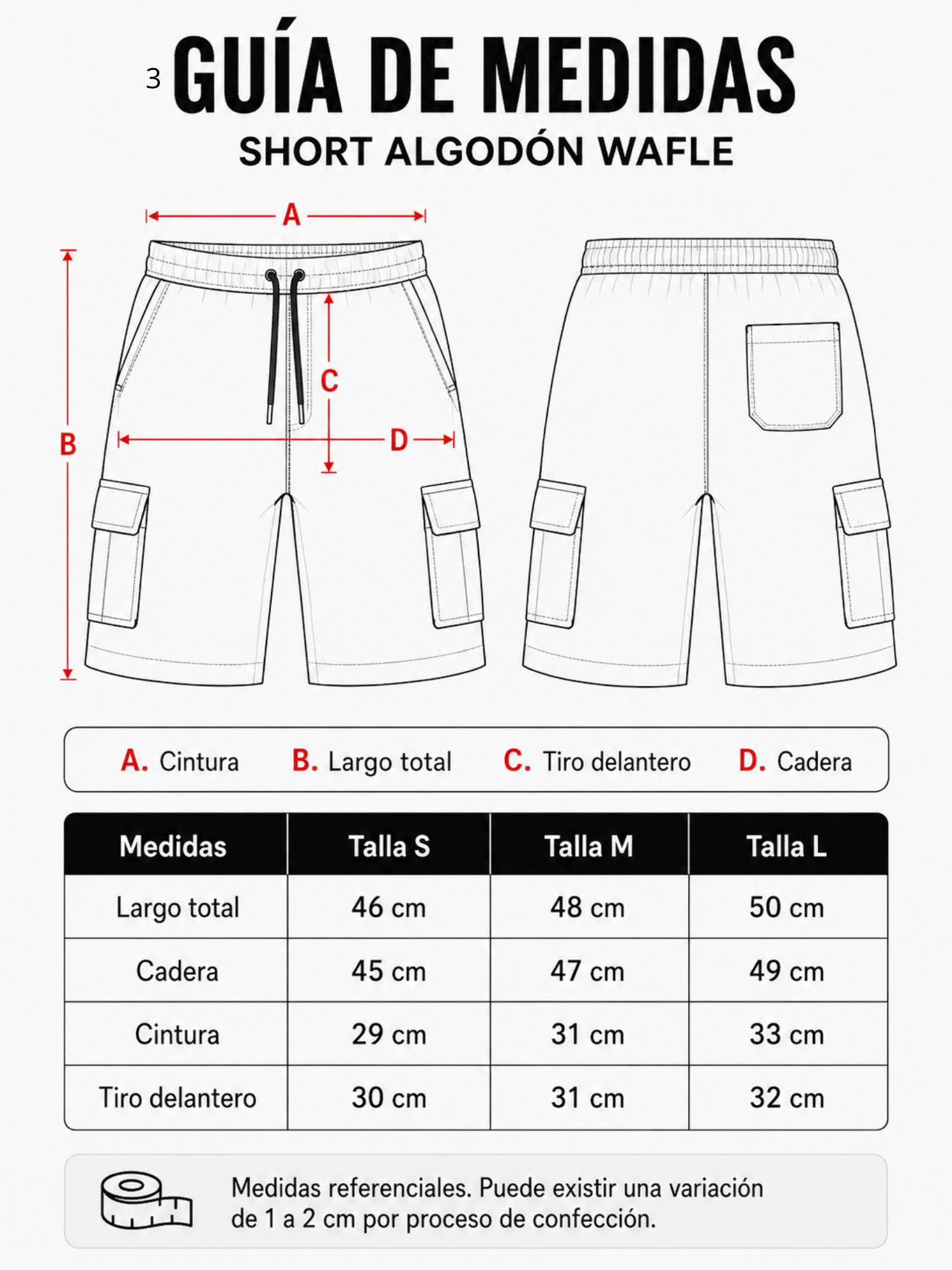 PACK DE 2 SHORTS CARGO PARA HOMBRE EN TELA WAFFLE DISEÑO CASUAL BLANCO Y NEGRO - 4