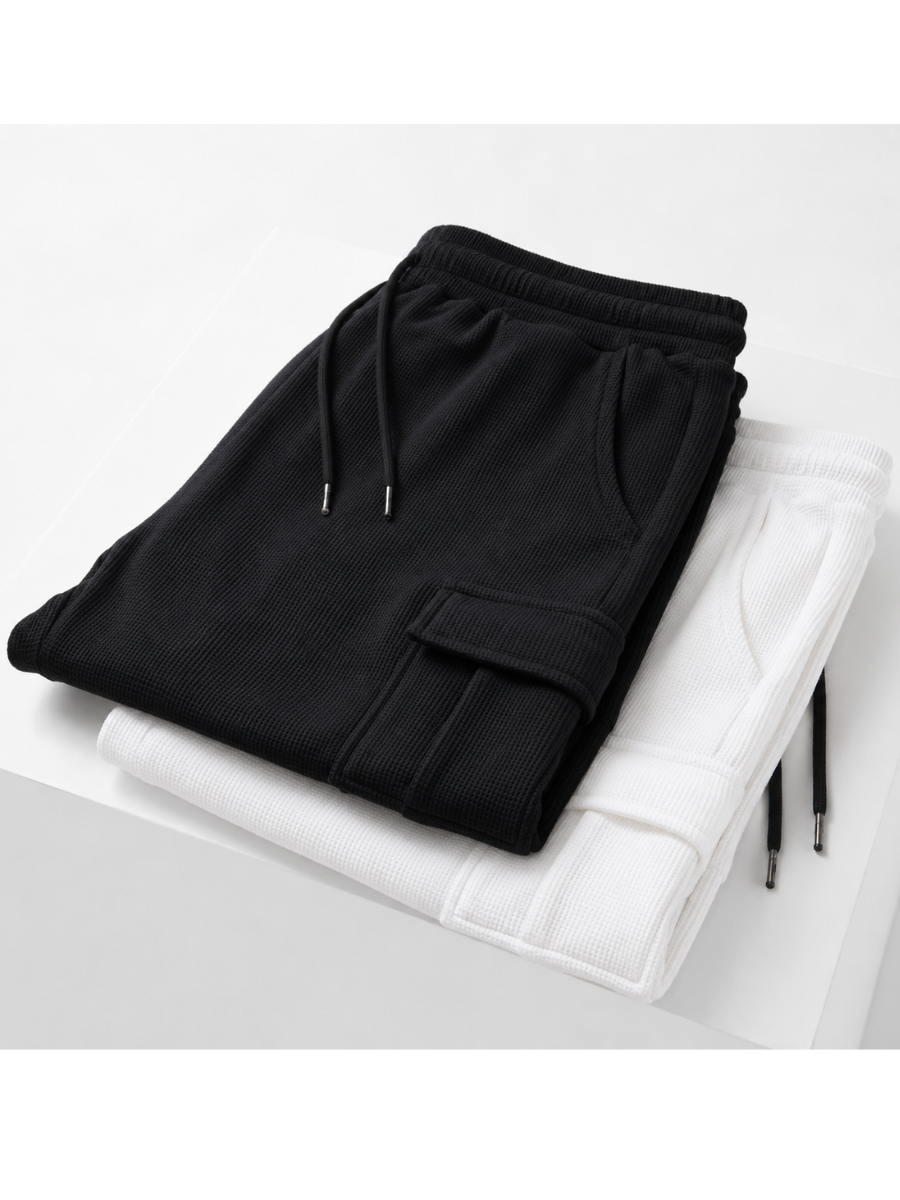PACK DE 2 SHORTS CARGO PARA HOMBRE EN TELA WAFFLE DISEÑO CASUAL BLANCO Y NEGRO - 6