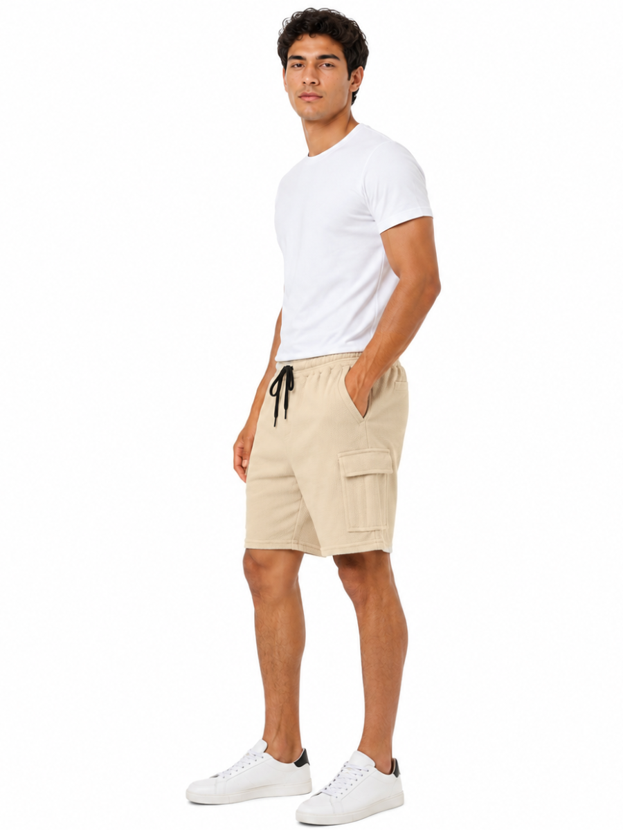 PACK DE 2 SHORTS CARGO TELA WAFFLE DISEÑO CASUAL BEIGE Y GRIS MELANGE - 2