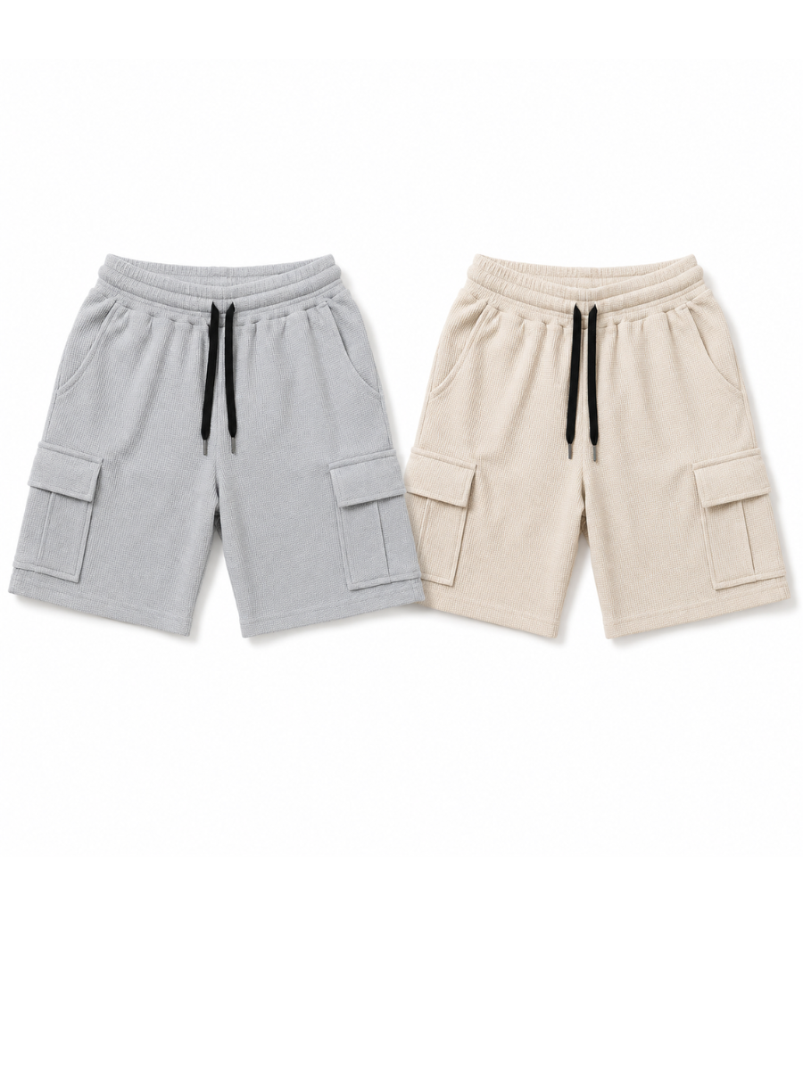 PACK DE 2 SHORTS CARGO TELA WAFFLE DISEÑO CASUAL BEIGE Y GRIS MELANGE - 5