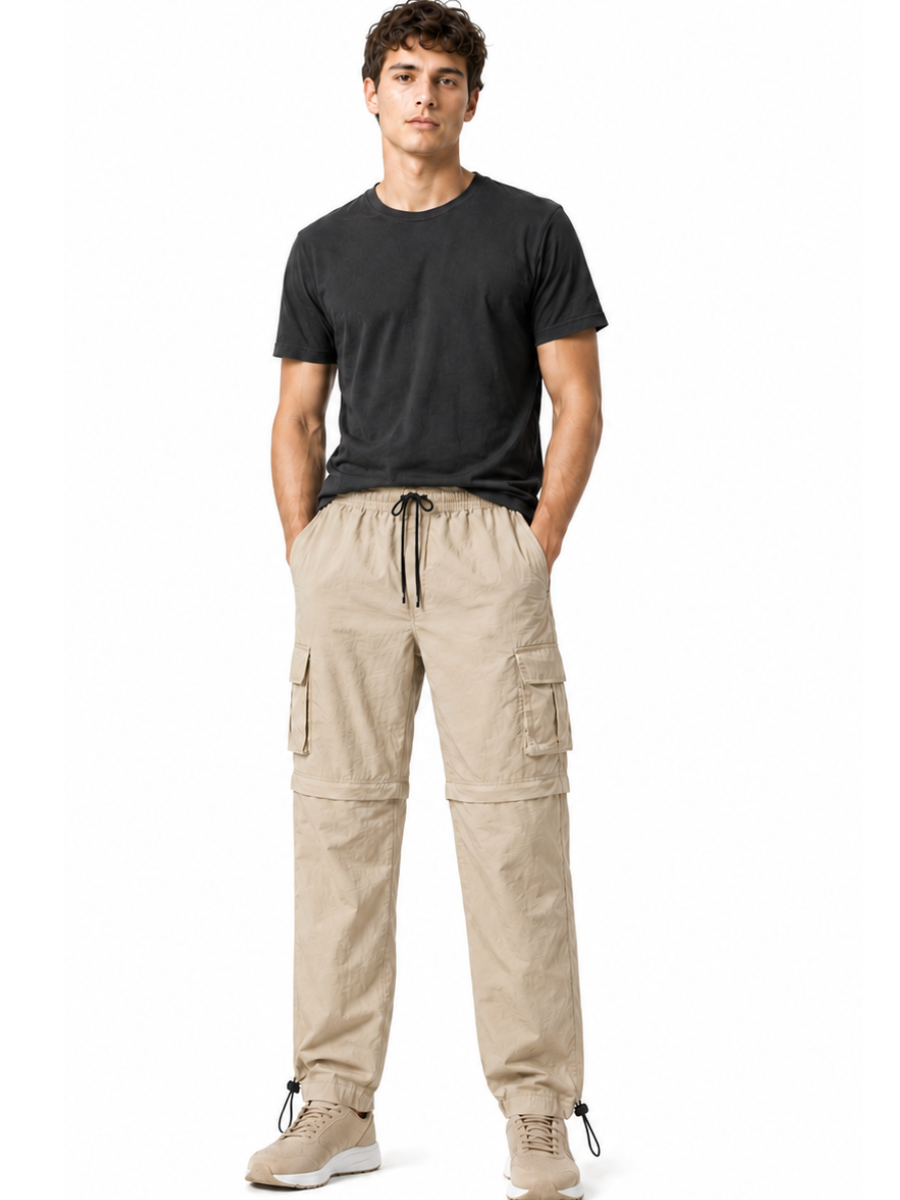 PACK 2 PANTALONES CARGO DESMONTABLES HOMBRE ESTILO OUTDOOR TELA MOJADA CONVERTIBLE NEGRO Y HUESO - 4