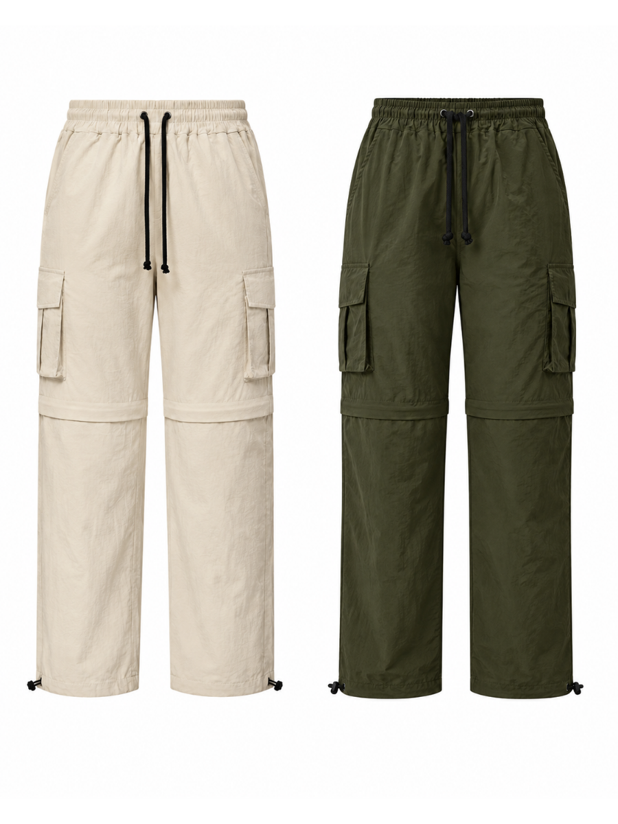 2XPACK PANTALON CARGO DESMONTABLE HOMBRE SECADO RAPIDO MULTIUSO VERDE Y HUESO - 1