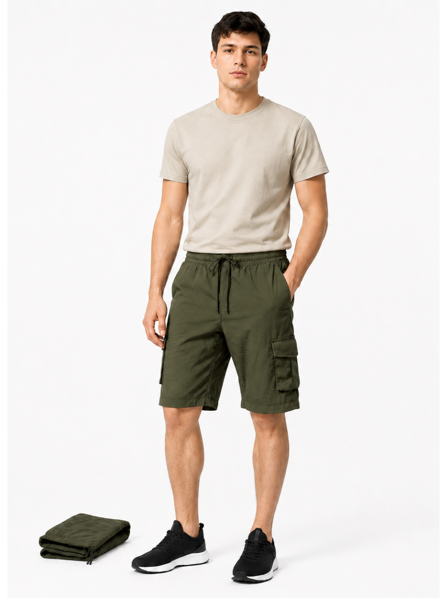 PACK X3 PANTALON CARGO 2 EN 1 CONVERTIBLE  HOMBRE TELA MOJADA VIAJE Y TREKKING VERDE HUESO NEGRO - 5