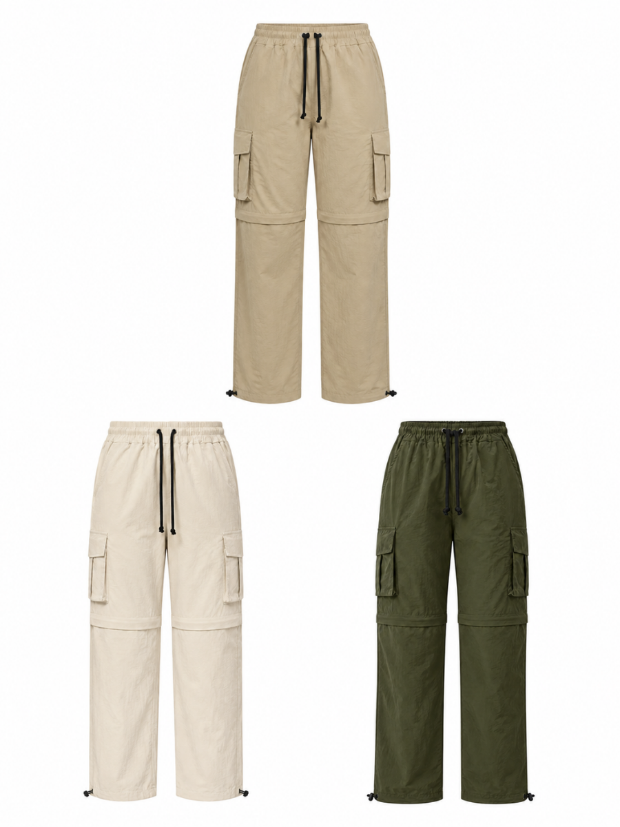 PACK X3 PANTALON CARGO CONVERTIBLE DESMONTABLE HOMBRE TELA LIGERA OUTDOOR TONOS HUESO VERDE BEIGE - 1