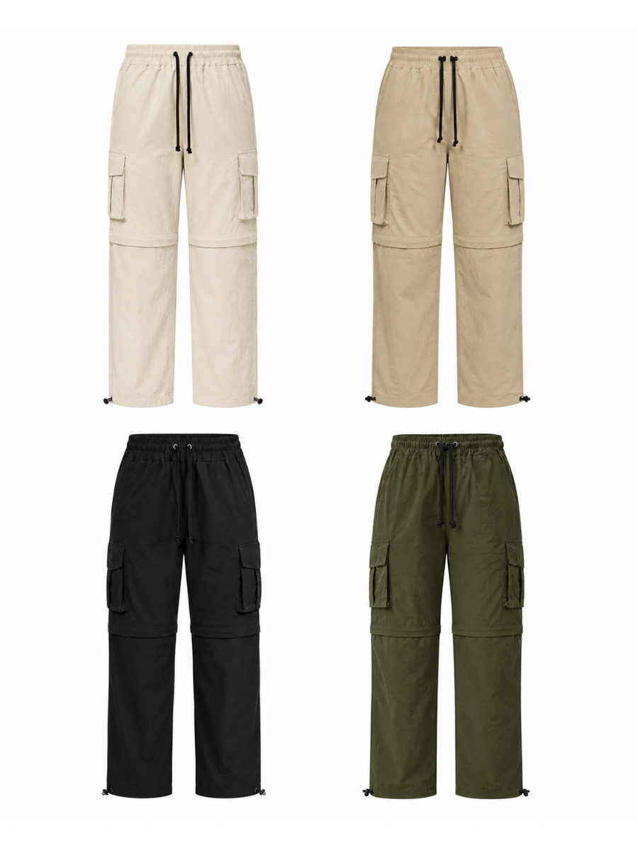 PACK 4 PANTALONES CARGO CONVERTIBLES HOMBRE PARA CAMPING Y VIAJE HUESO VERDE BEIGE NEGRO - 1