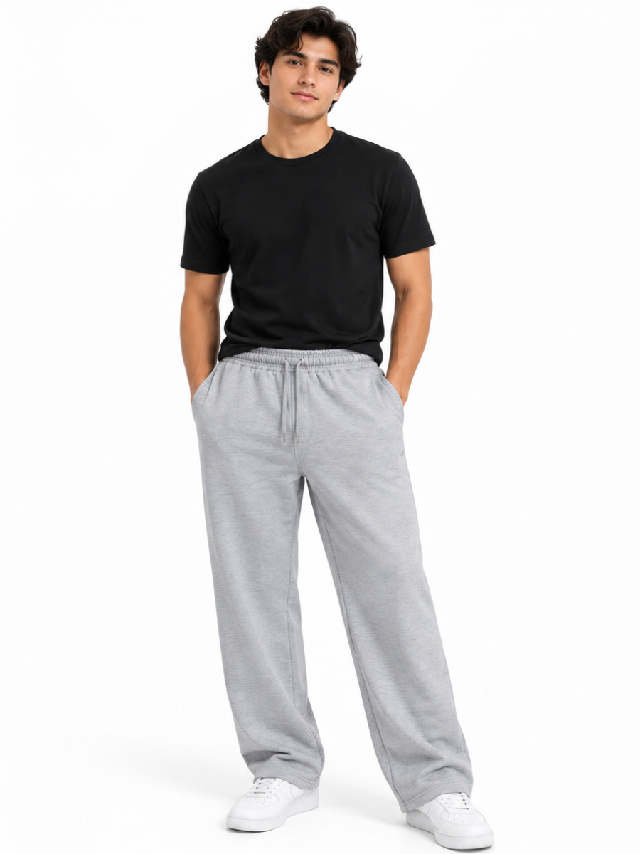 PANTALON BUZO FRENCH TERRY ALGODON HOMBRE JOGGER CASUAL CORTE RECTO DEPORTIVO CON BOLSILLOS USO DIARIO GRIS MELANGE - 1