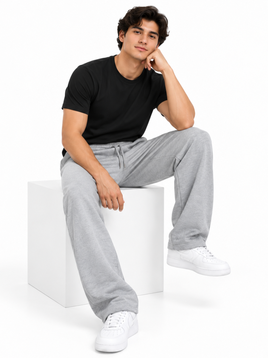 PANTALON BUZO FRENCH TERRY ALGODON HOMBRE JOGGER CASUAL CORTE RECTO DEPORTIVO CON BOLSILLOS USO DIARIO GRIS MELANGE - 3
