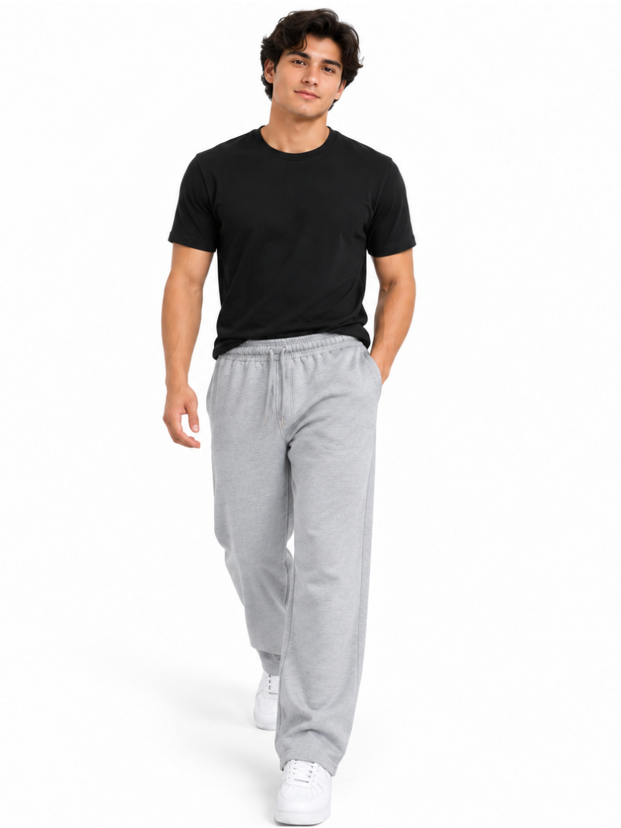 PANTALON BUZO FRENCH TERRY ALGODON HOMBRE JOGGER CASUAL CORTE RECTO DEPORTIVO CON BOLSILLOS USO DIARIO GRIS MELANGE - 4