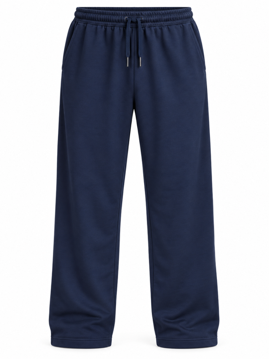 PANTALON BUZO FRENCH TERRY ALGODON HOMBRE JOGGER CASUAL CORTE RECTO DEPORTIVO CON BOLSILLOS USO DIARIO AZUL MARINO - 2