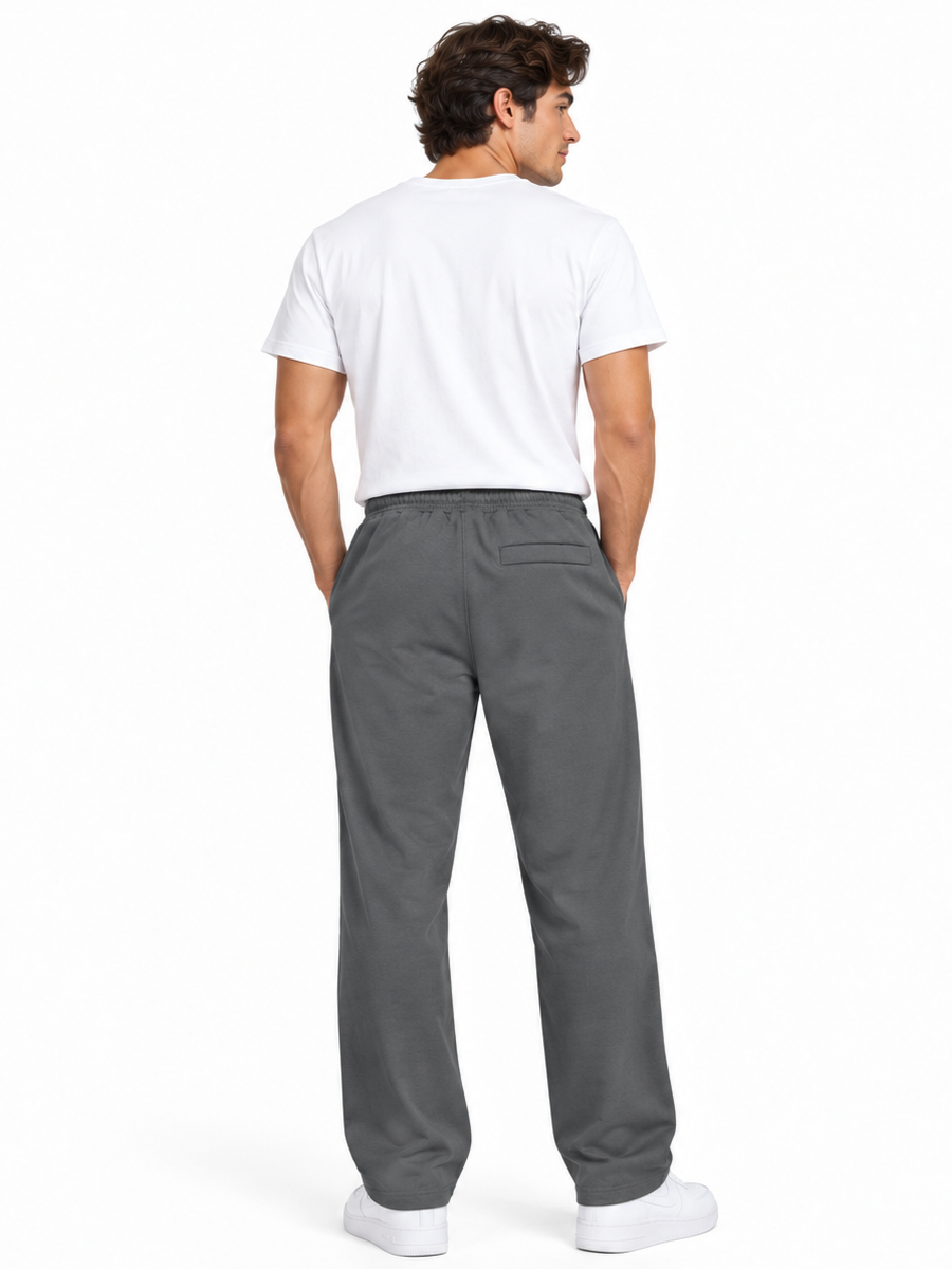 PANTALON BUZO FRENCH TERRY ALGODON HOMBRE JOGGER CASUAL CORTE RECTO DEPORTIVO CON BOLSILLOS USO DIARIO GRIS OSCURO - 2