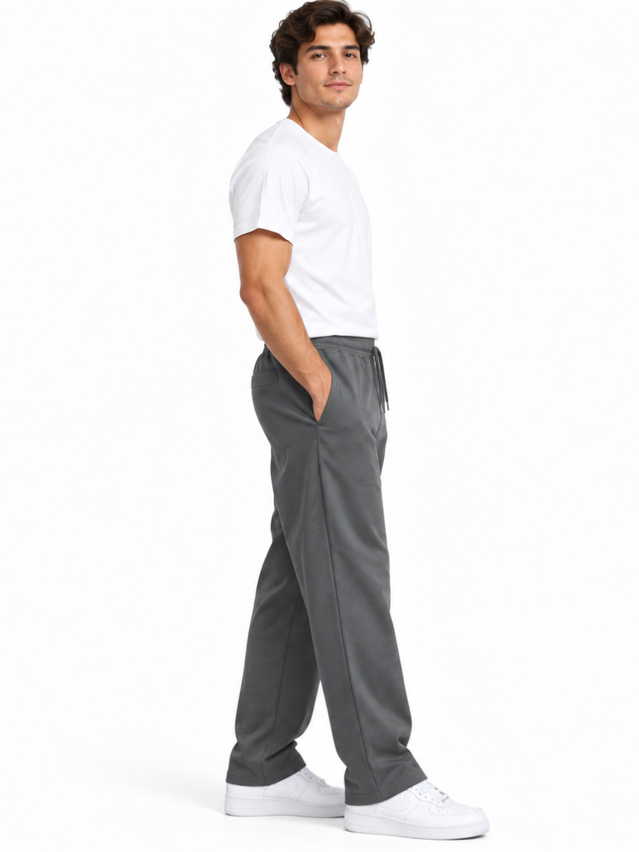PANTALON BUZO FRENCH TERRY ALGODON HOMBRE JOGGER CASUAL CORTE RECTO DEPORTIVO CON BOLSILLOS USO DIARIO GRIS OSCURO - 5