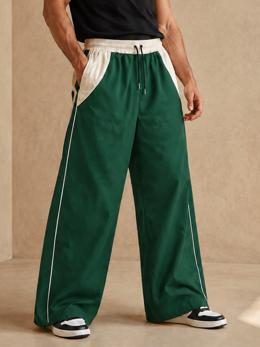 PANTALON HOMBRE WIDE LEG TELA NOVA MODA URBANA BICOLOR VERDE - 2