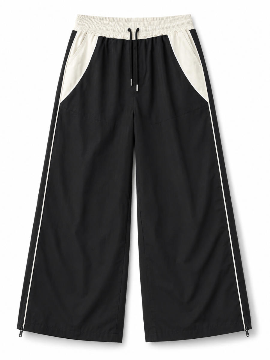 PANTALÓN TIRO ALTO WIDE LEG OVERSIZE URBANO CHIC MUJER TELA NOVA BICOLOR NEGRO - 3