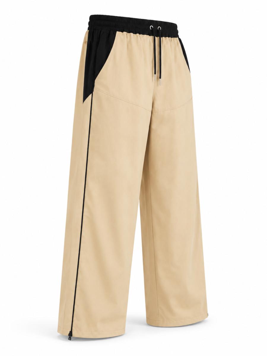 PANTALON HOMBRE WIDE LEG TELA NOVA MODA URBANA BICOLOR BEIGE - 1