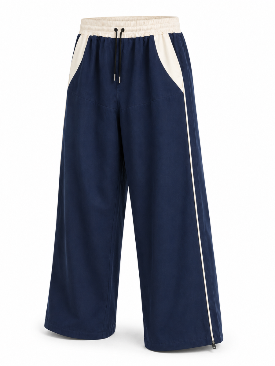 PANTALON HOMBRE WIDE LEG TELA NOVA MODA URBANA BICOLOR AZUL - 1