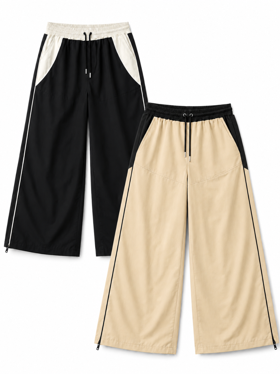 PACK 2 PANTALON HOMBRE WIDE LEG TELA NOVA MODA URBANA BICOLOR NEGRO BEIGE - 1