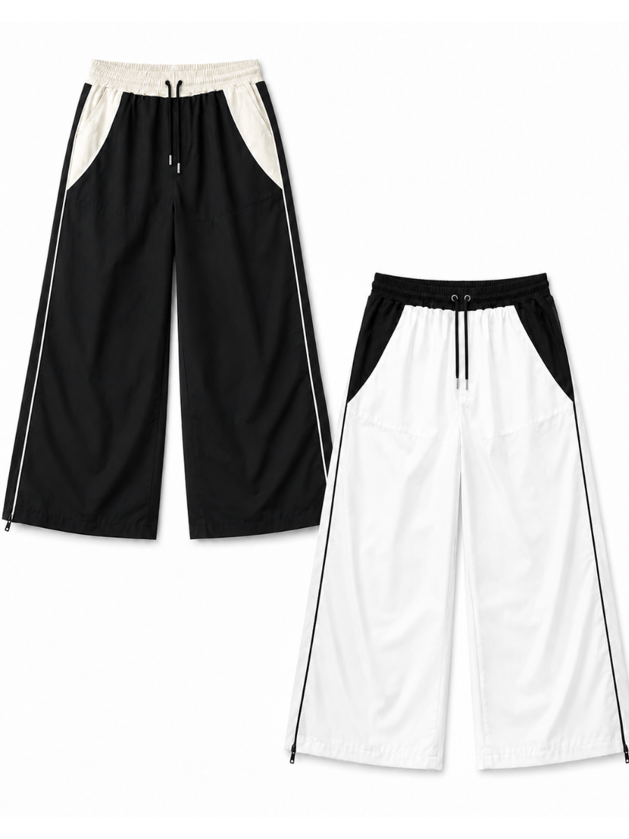 PANTALON HOMBRE WIDE LEG TELA NOVA MODA URBANA BICOLOR NEGRO BLANCO - 1