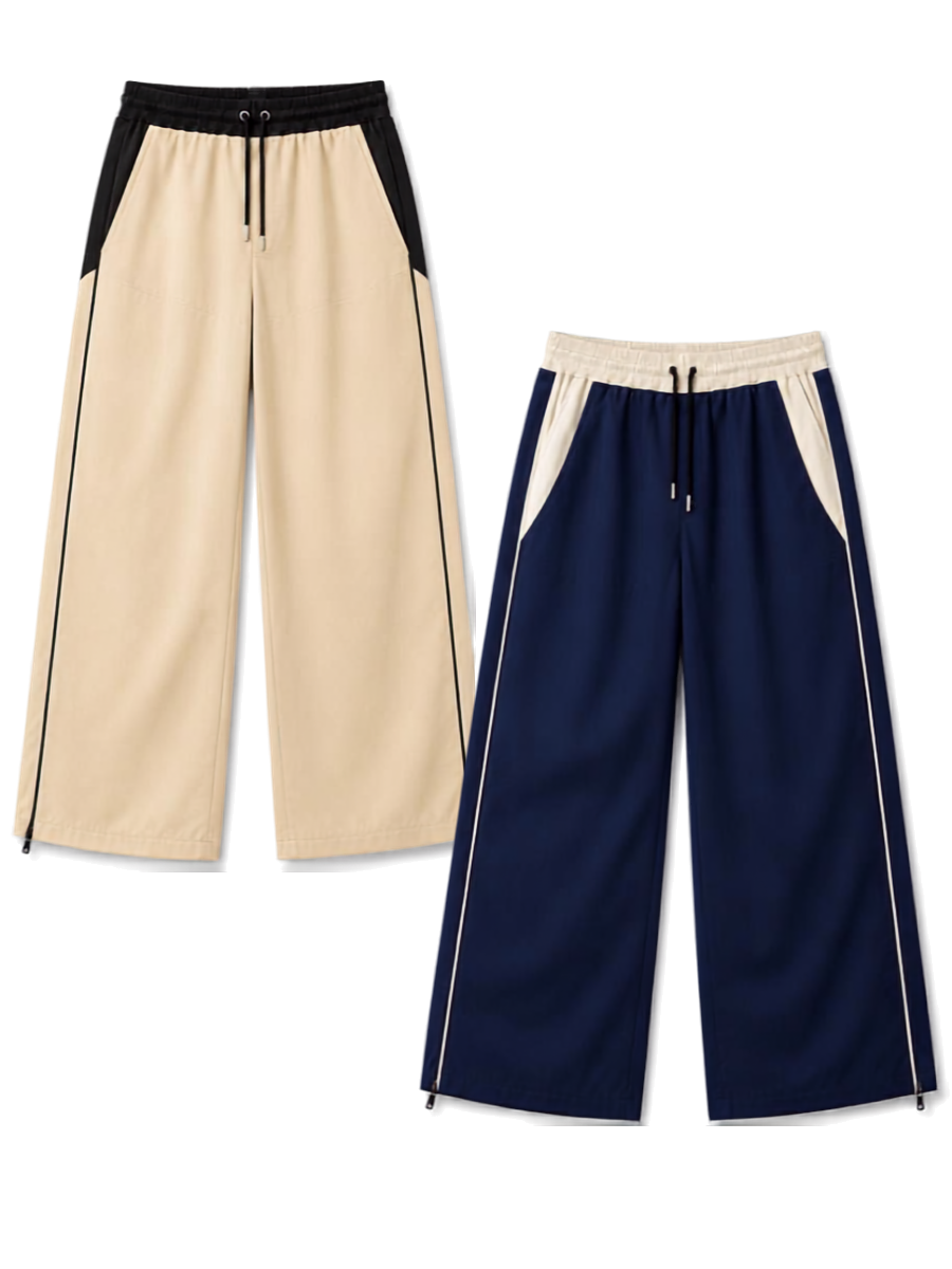 PACK 2 PANTALON HOMBRE WIDE LEG TELA NOVA MODA URBANA BICOLOR BEIGE AZUL - 1