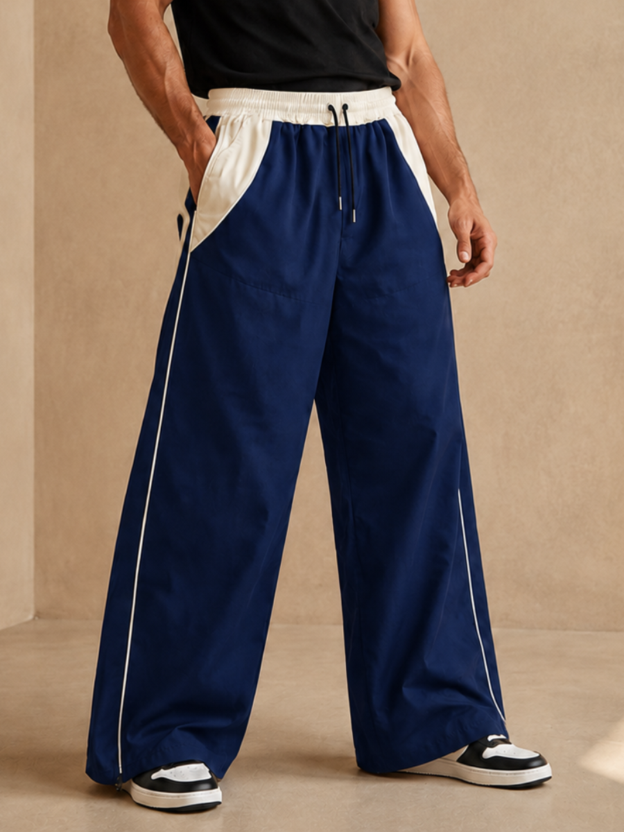 PACK 2 PANTALON HOMBRE WIDE LEG TELA NOVA MODA URBANA BICOLOR BEIGE AZUL - 3