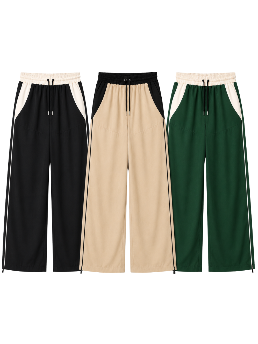 PACK 3 PANTALON HOMBRE WIDE LEG TELA NOVA URBANO NEGRO BEIGE VERDE - 1
