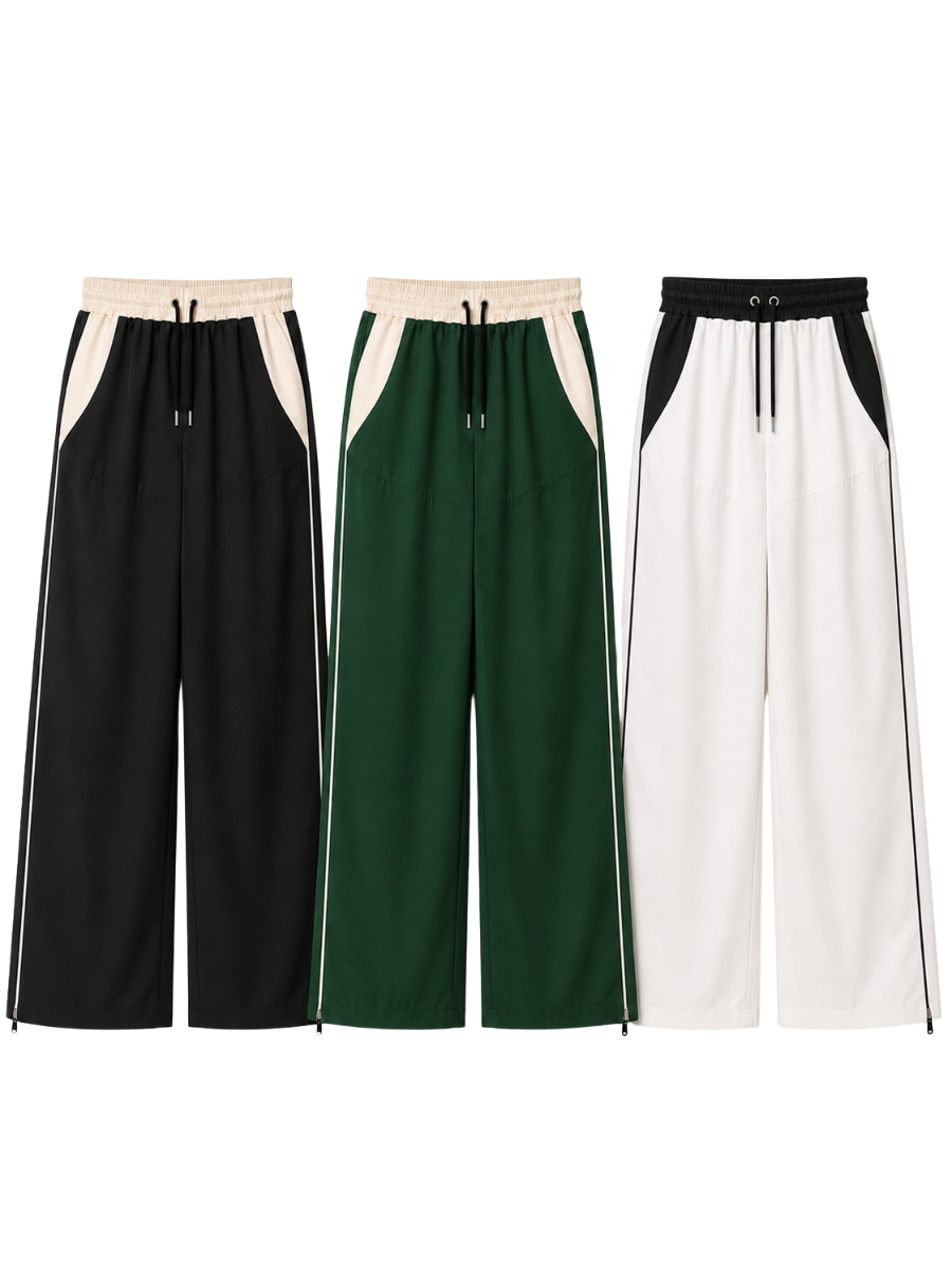 PACK 3 PANTALON HOMBRE WIDE LEG TELA NOVA URBANO NEGRO VERDE BLANCO - 1