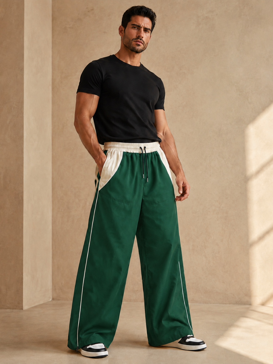PACK 3 PANTALON HOMBRE WIDE LEG TELA NOVA URBANO BEIGE VERDE AZUL - 2