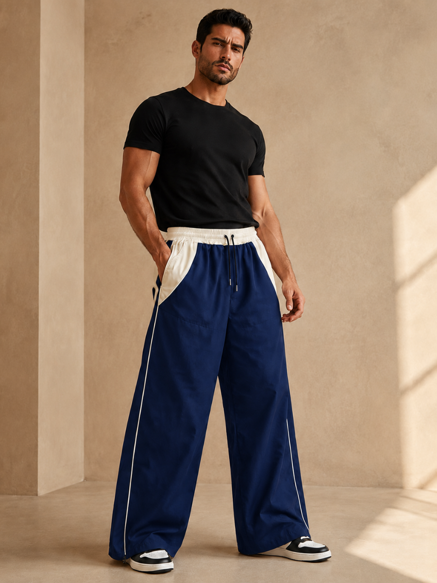 PANTALON HOMBRE WIDE LEG TELA NOVA URBANO BEIGE AZUL BLANCO - 2
