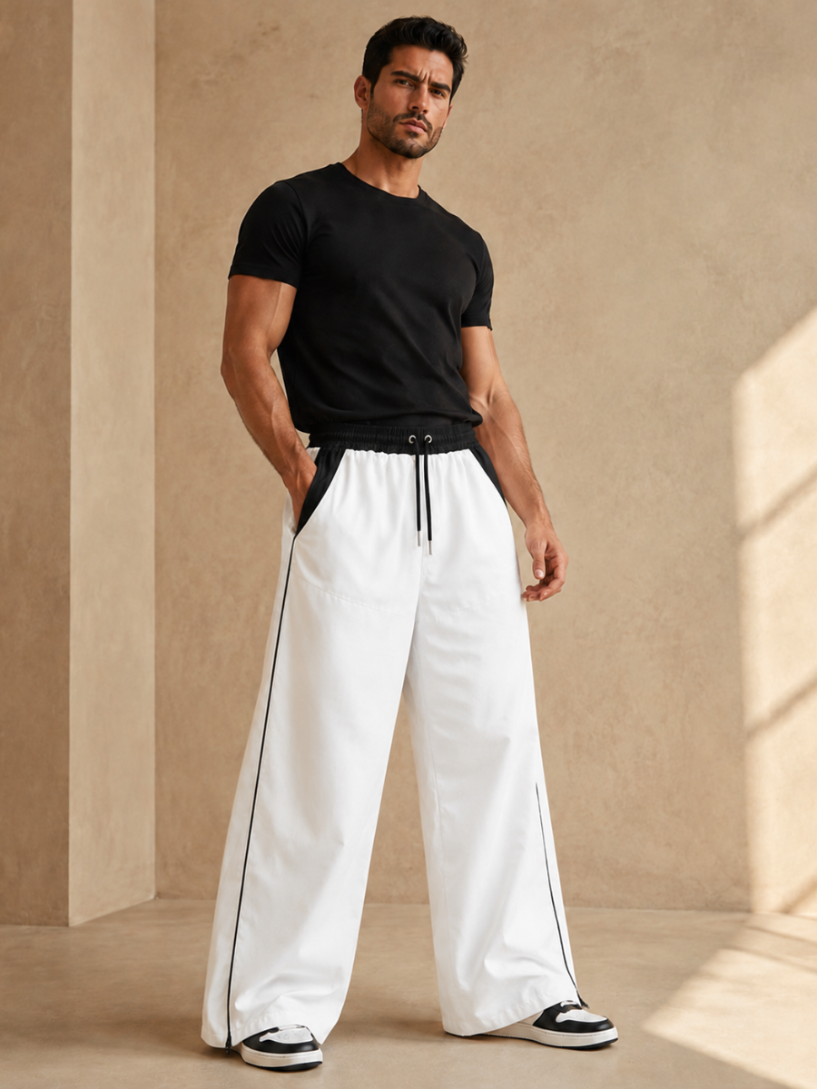 PANTALON HOMBRE WIDE LEG TELA NOVA URBANO BEIGE AZUL BLANCO - 3