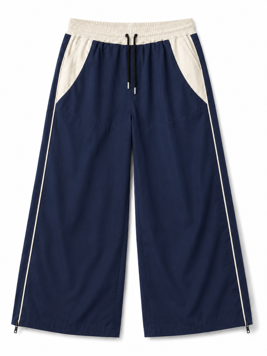 PANTALÓN TIRO ALTO OVERSIZE WIDE LEG PALAZZO CHIC MUJER TELA NOVA BICOLOR AZUL - 3