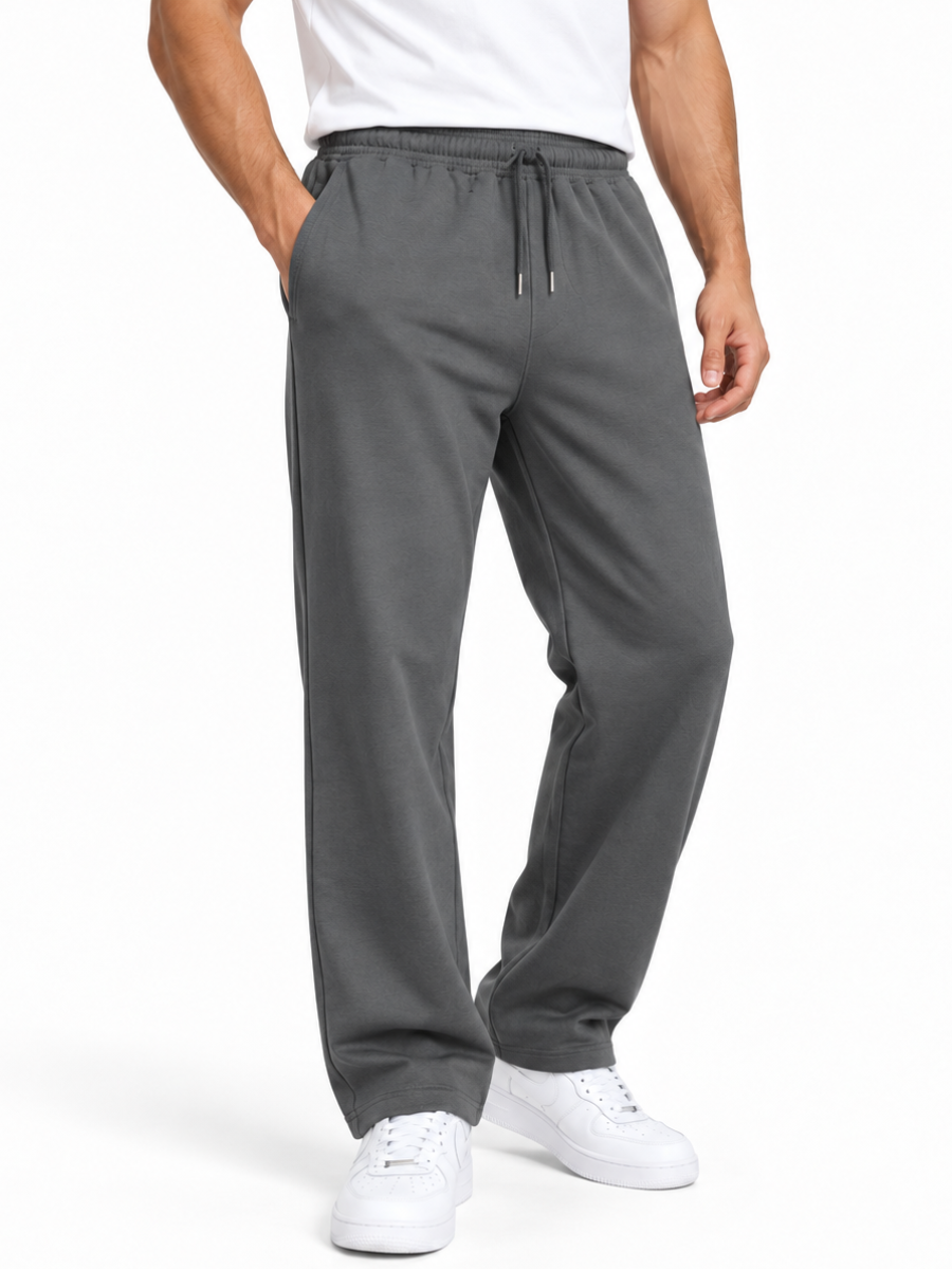 PACK 2 PANTALON BUZO FRENCH TERRY ALGODON HOMBRE JOGGER CORTE RECTO DEPORTIVO CASUAL GRIS OSCURO AZUL MARINO - 3