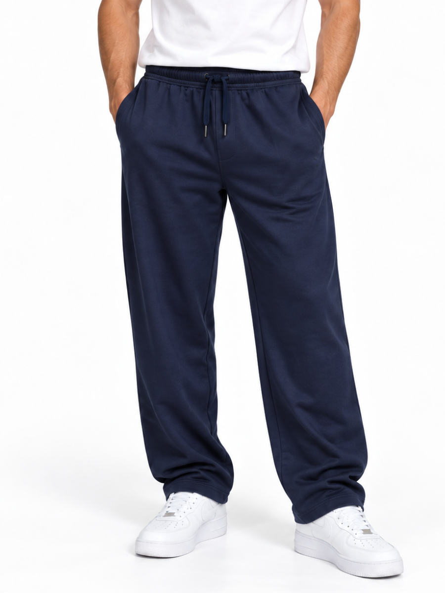 PACK 2 PANTALON BUZO FRENCH TERRY ALGODON HOMBRE JOGGER CORTE RECTO DEPORTIVO CASUAL GRIS OSCURO AZUL MARINO - 4