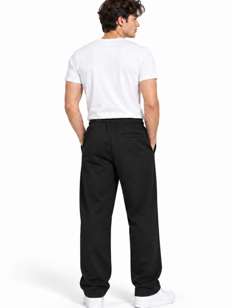 PACK 2 PANTALON BUZO FRENCH TERRY HOMBRE JOGGER ANCHO STREETWEAR JUVENIL URBANO NEGRO GRIS MELANGE - 3