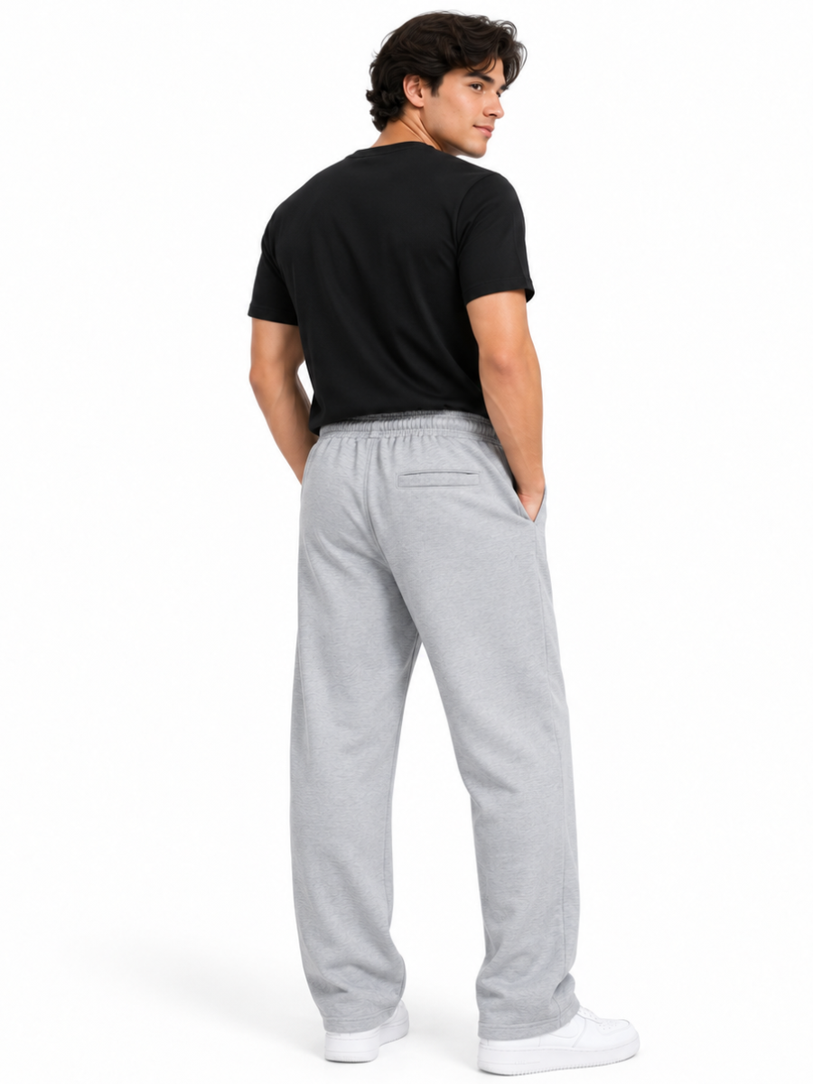 PACK 2 PANTALON BUZO FRENCH TERRY HOMBRE JOGGER ANCHO STREETWEAR JUVENIL URBANO NEGRO GRIS MELANGE - 4