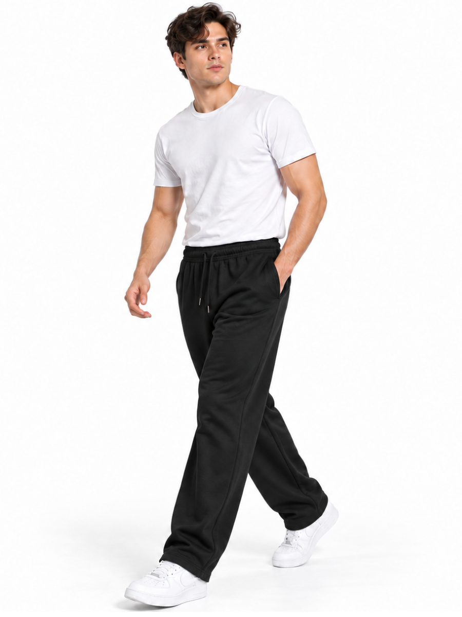 PACK 2 PANTALON BUZO FRENCH TERRY HOMBRE JOGGER ANCHO STREETWEAR JUVENIL URBANO NEGRO GRIS MELANGE - 5