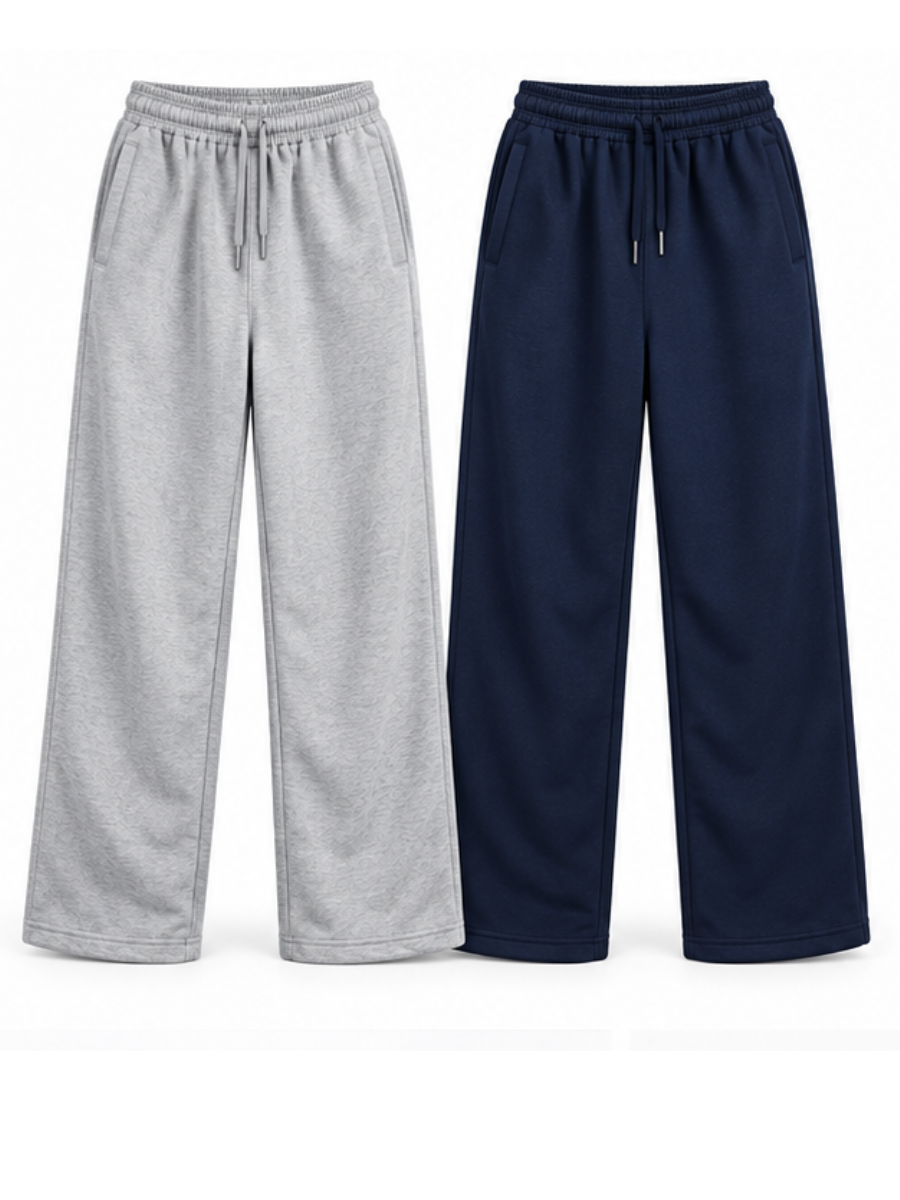 PACK 2 PANTALON BUZO FRENCH TERRY HOMBRE JOGGER ANCHO STREETWEAR JUVENIL URBANO AZUL GRIS MELANGE - 1